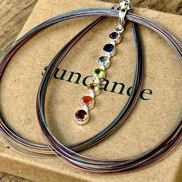 Sundance RAINBOW GEMSTONE Multi Sterling Silver Pendant 18" Necklace - Picture 2 of 11